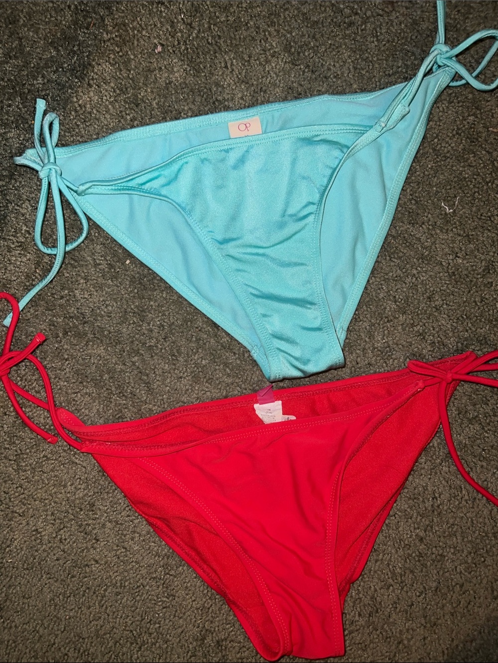 OP Tie-Side Bikini Bottoms - Aqua Blue and Bright Red